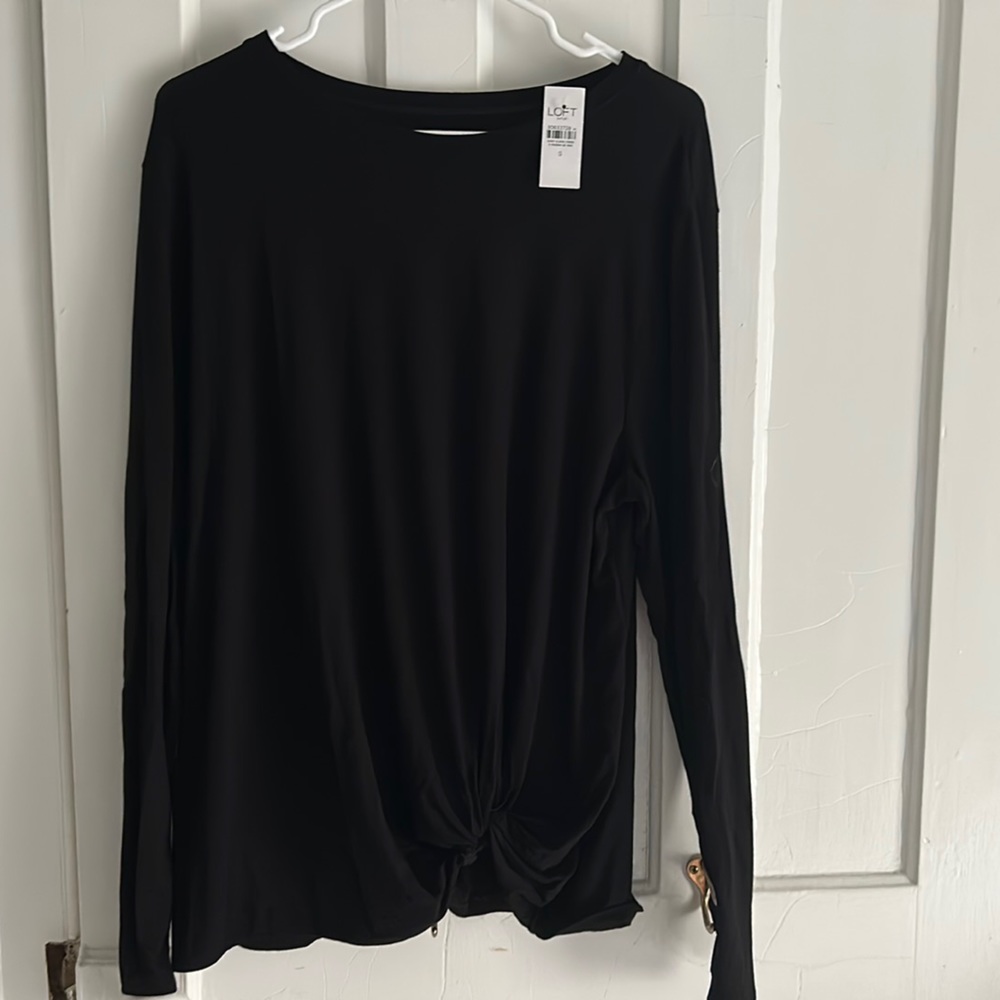 LOFT Outlet black long sleeve w/ tie detail, S